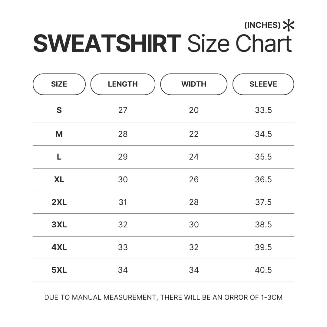 Sweatshirt Size Chart - Akame Ga Kill Merch